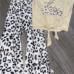 Marie Nicole Leopard Print Flare Pants and Graphic Tee Set